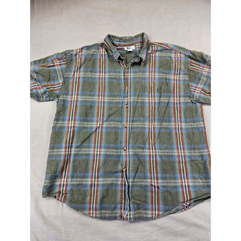 Arizona Jean Company Mens XL Green Plaid Short Sleeve Cotton Button Down Shirt